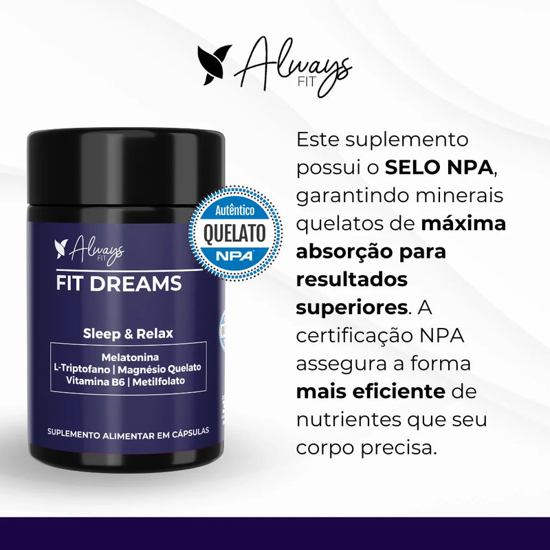 FitDreams® - Sleep e Relax - Melatonina, Magnésio, L-Triptofano, B6 e B9 (MetilFolato) - 30 Cápsulas