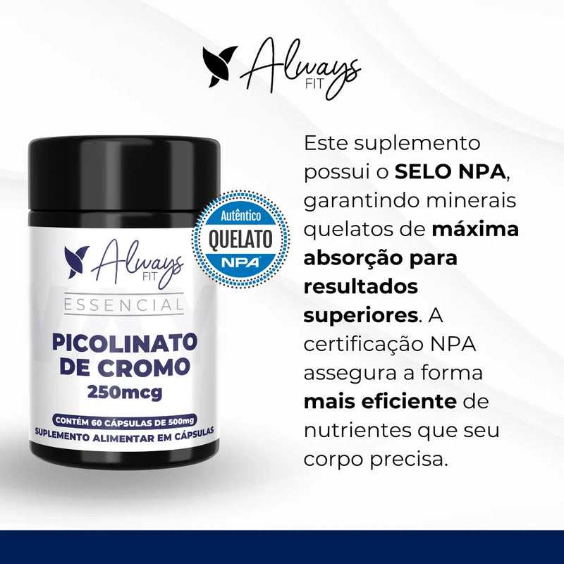 Picolinato de Cromo com 250mcg Dose Máxima- 60 Cápsulas
