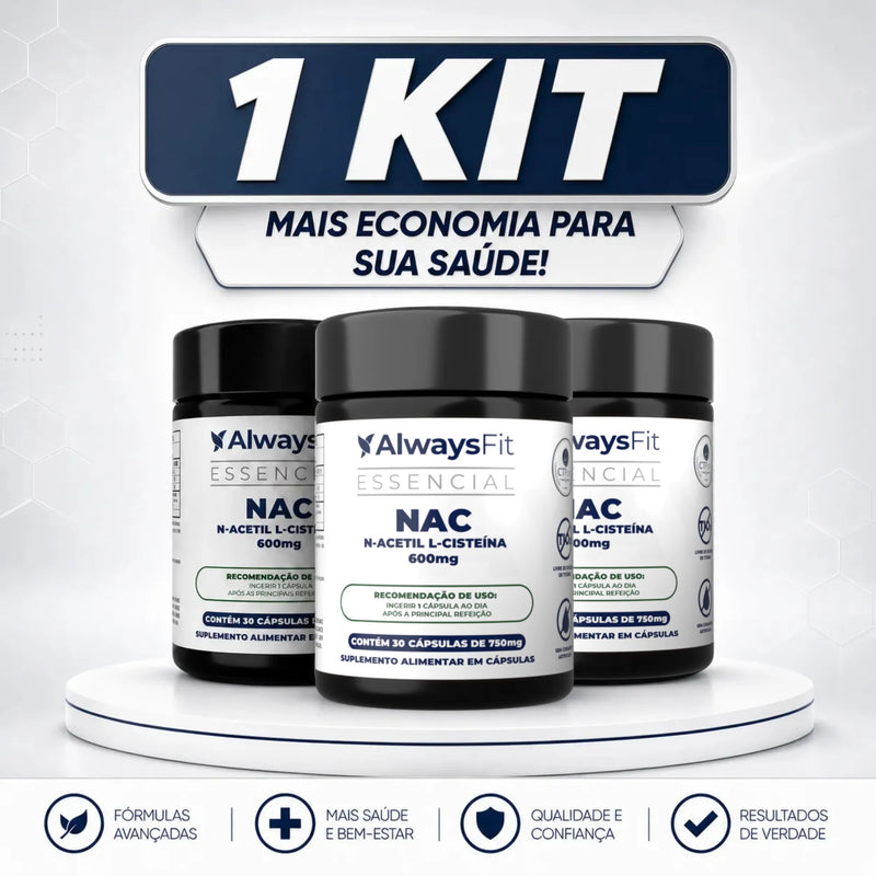 Kit 3 NAC - N-Acetil L-Cisteína - 600mg - Precursor da Glutationa
