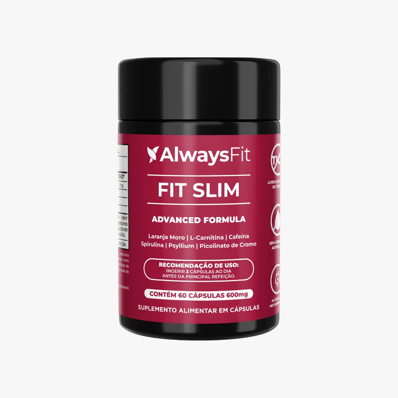 FitSlim - Controle de Apetite e Queima de Gordura - Laranja Moro, Cafeína, Carnitina, Psyllium, Cromo e Spirulina - 60 Cápsulas