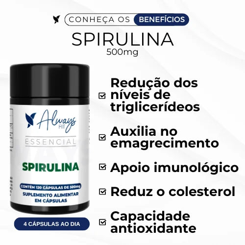 Spirulina 100% Pura - Super Alimento Verde - 120 Cápsulas