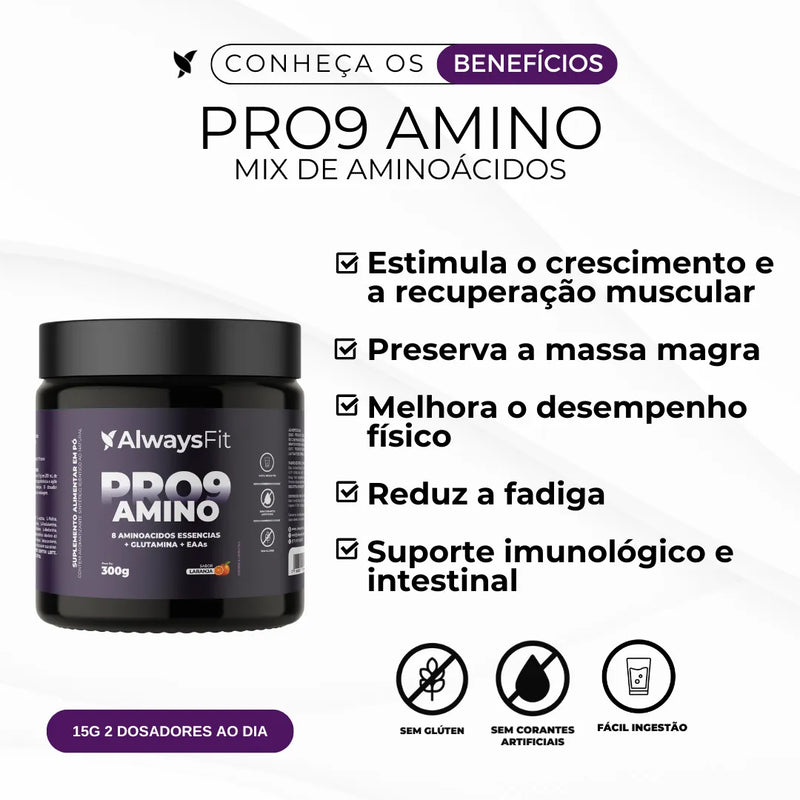 Pro9Amino – Todos Aminoácidos Essenciais + Glutamina Fórmula Completa