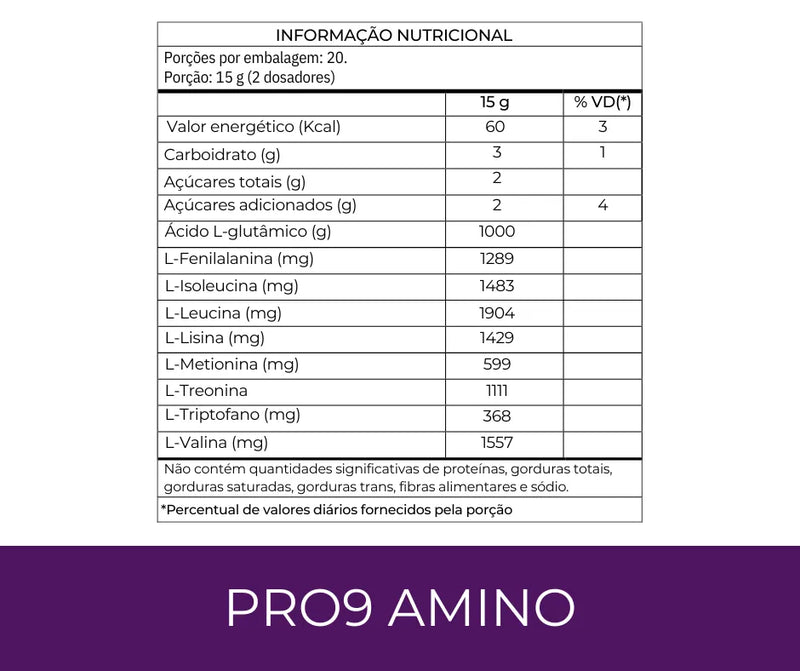Pro9Amino – Todos Aminoácidos Essenciais + Glutamina Fórmula Completa