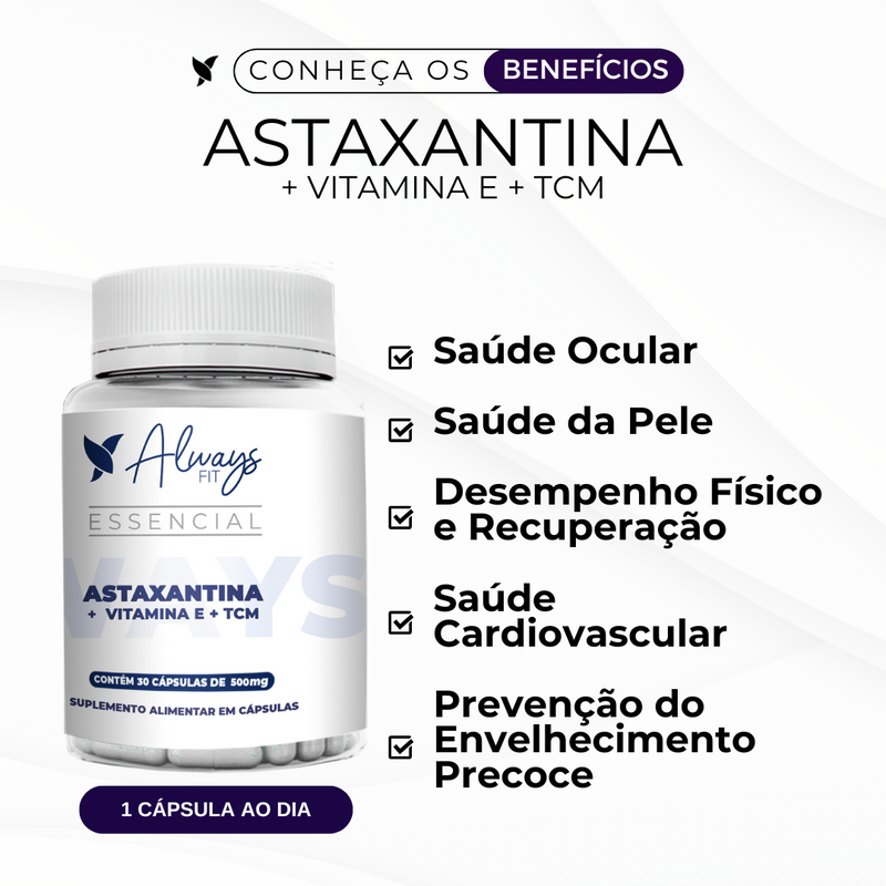 Astaxantina 4mg + Vitamina E 30mg + TCM - 30 Cápsulas