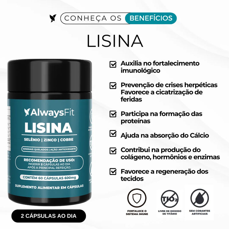 L-Lisina Composta - Lisina, Vitamina C, Zinco, Selênio e Cobre