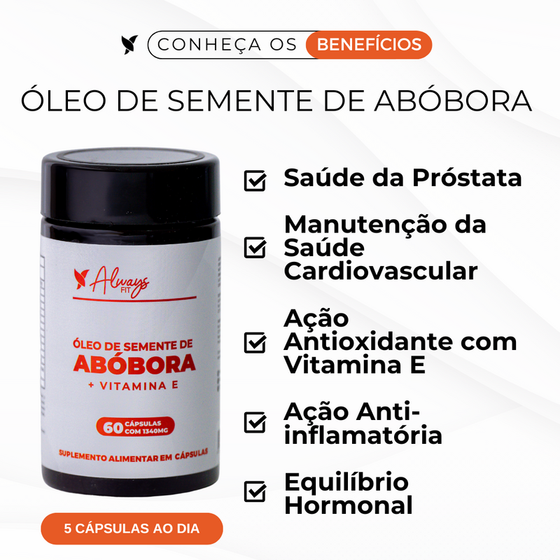 Óleo de Semente de Abóbora 1340mg em cápsulas com Vitamina E - 60 Cápsulas