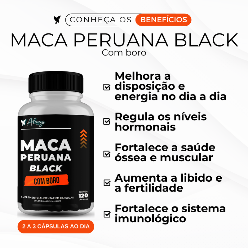 Maca Peruana Black(Negra) com Boro - Vitalidade e Disposição - 120 Cápsulas