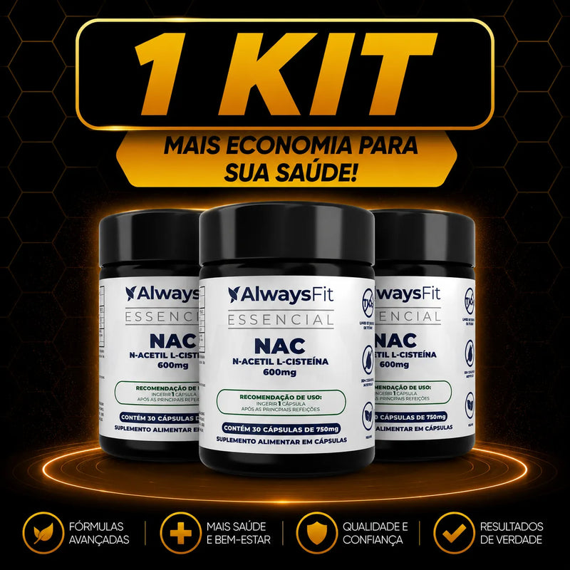 Kit 3 NAC - N-Acetil L-Cisteína - 600mg - Precursor da Glutationa