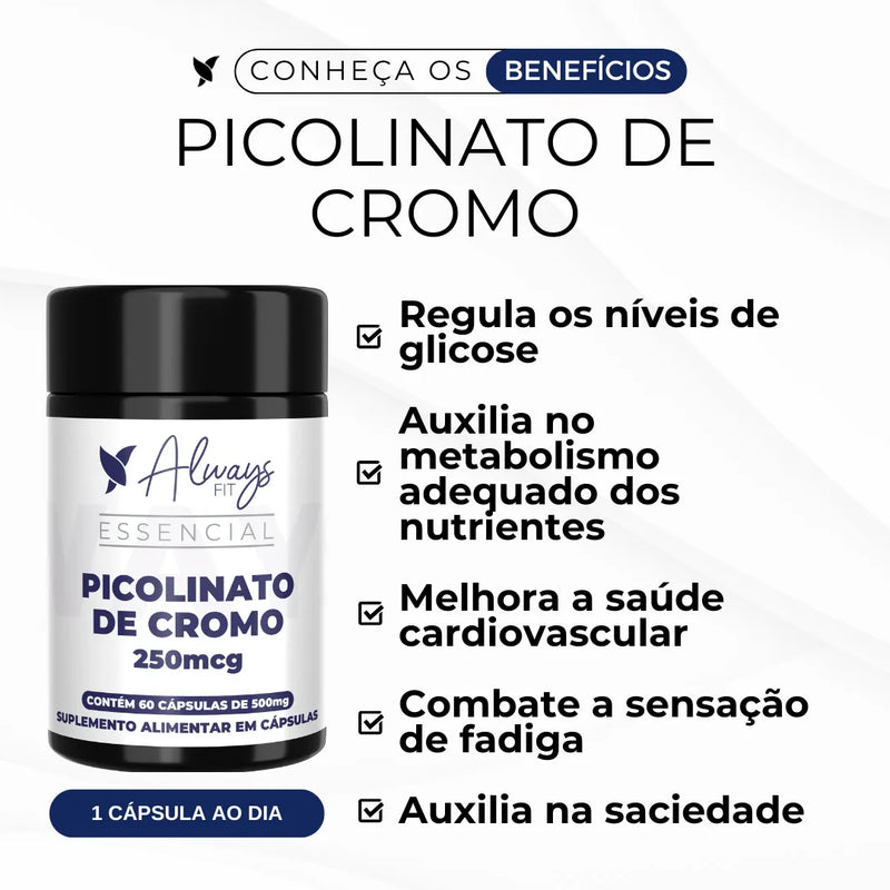 Picolinato de Cromo com 250mcg Dose Máxima- 60 Cápsulas