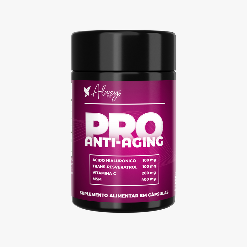 Pro Anti-Aging - Longevidade e Rejuvenescimento, Ácido Hialurônico, Trans-Resveratrol, Vitamina C e MSM - 60 Cápsulas