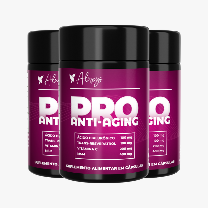 Pro Anti-Aging - Longevidade e Rejuvenescimento, Ácido Hialurônico, Trans-Resveratrol, Vitamina C e MSM - 60 Cápsulas