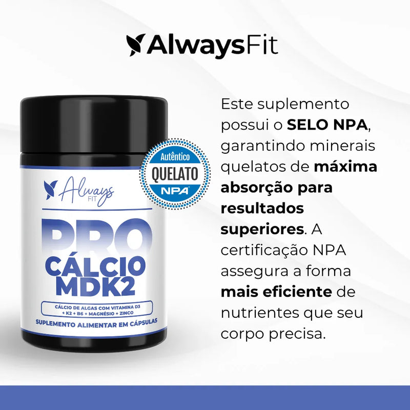 Pro Cálcio MDK2 - Cálcio de Algas, Vitamina D3, Vitamina K2 MK-7, Magnésio, Vitamina B6 e Zinco - 60 Cápsulas
