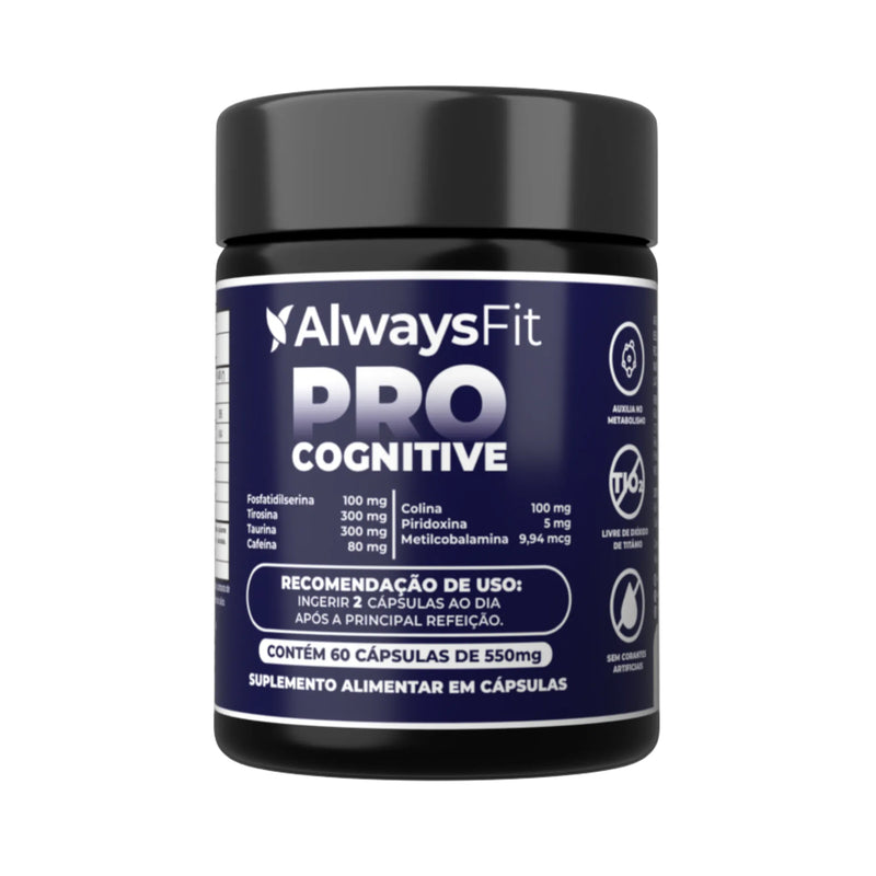 Pro Cognitive - Fosfatidilserina, Tirosina, Taurina, Cafeína, Colina, Piridoxina e Metilcobalamina - 60 Cápsulas