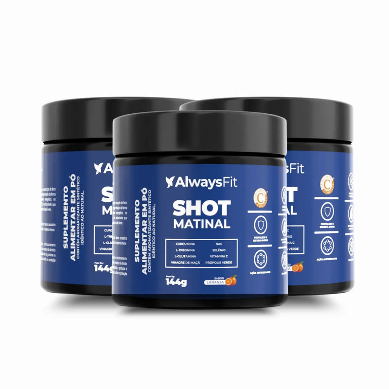 Shot Matinal Always Fit - Blend exclusivo de Curcumina, Glutamina, NAC, Vinagre de Maçã, Própolis Verde, Vit. C e +
