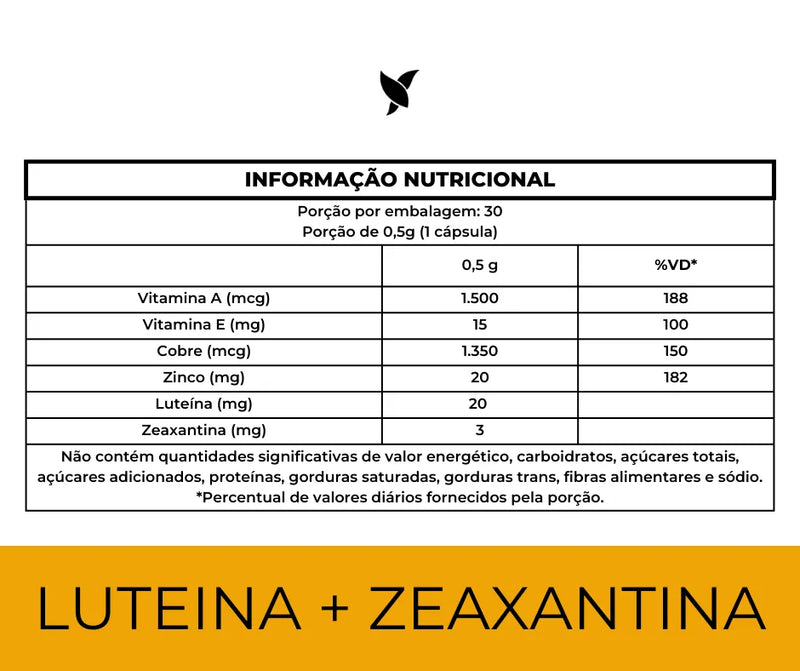 LuteínaVision® - Luteína, Zeaxantina, Vitamina A, Cobre e Zinco - 30 Cápsulas