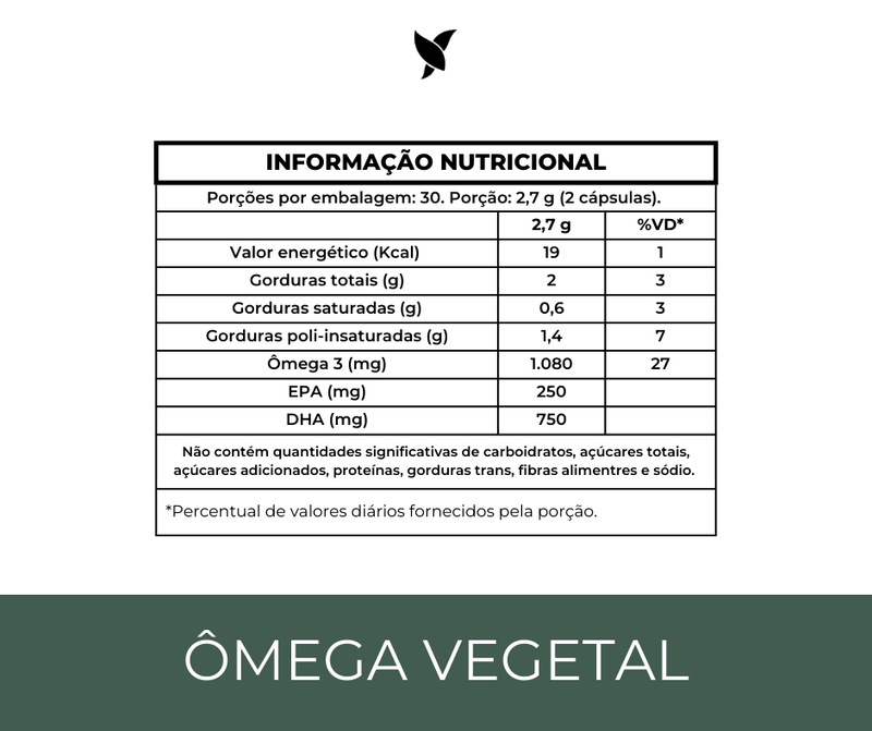 Ômega 3 com DHA 750mg e EPA 250mg de Algas Marinhas - Vegetal 60 Cápsulas