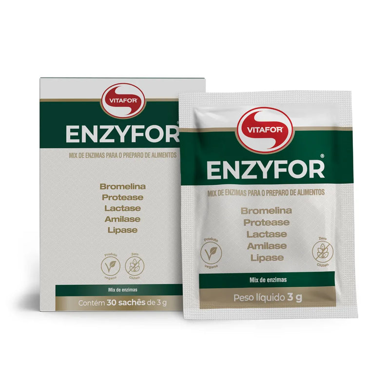 Vitafor - Enzyfor Enzima Digestiva (Bromelina, Protease, Lactase, Amilase e Lipase)- 30 Sachês 3g | Digestão Eficiente e Leveza nas Refeições