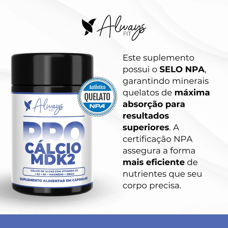 Pro Cálcio MDK2 - Cálcio de Algas, Vitamina D3, Vitamina K2 MK-7, Magnésio, Vitamina B6 e Zinco - 60 Cápsulas