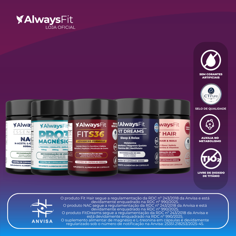 KIT FitHair + NAC + Pro3Magnésio + FitS36 + FitDreams