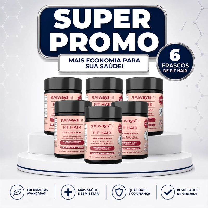 Kit FitHair - Biotina, Zinco, Ferro, Cobre, Cisteína e + Vitaminas -  6 unidades